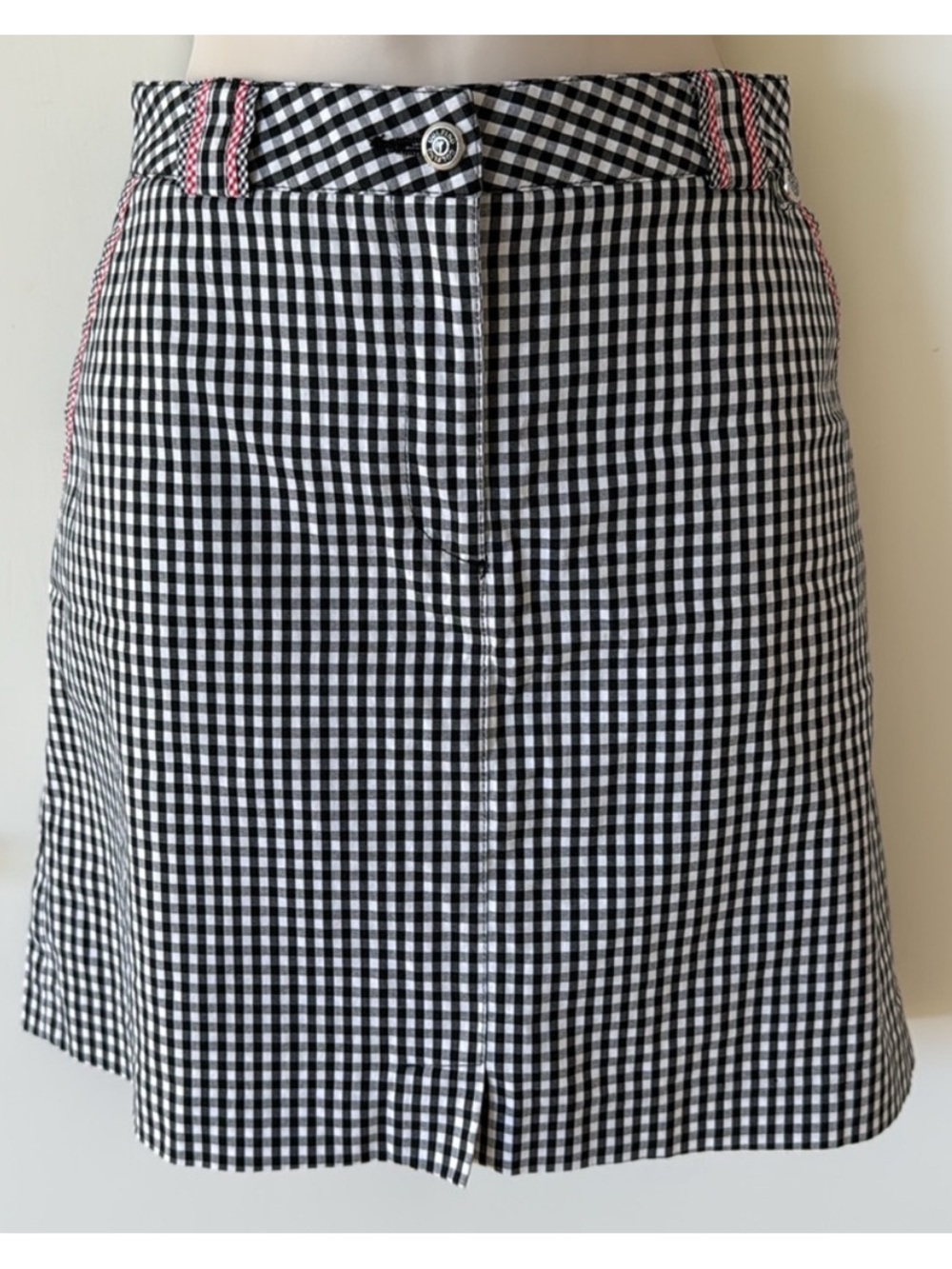 Golfino Black White Checked Cotton Blend A-Line Golf Skirt 8